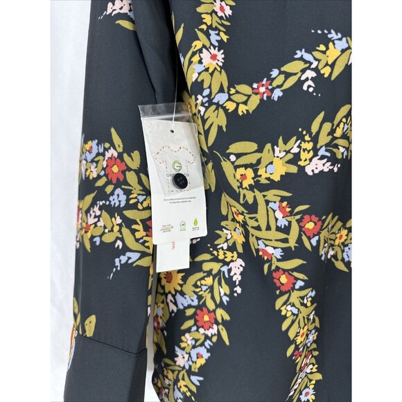 ModCloth Top Blouse Womens Size XL Gray Floral Long Sleeve Front Tie BOHO New - Picture 10 of 15